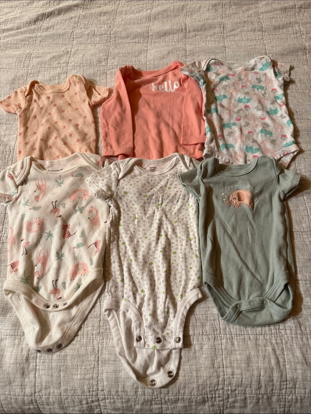 Mixed Baby One-Piece Bodysuit Set - Coral, Peach, Mint, White